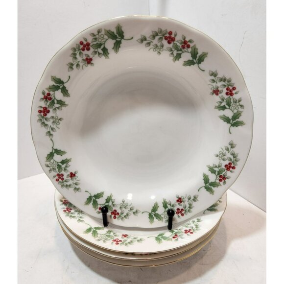 Gibson Housewares Christmas Charm Delight Holly Berry Rimmed Soup Bowls Set of 4 - Picture 1 of 10